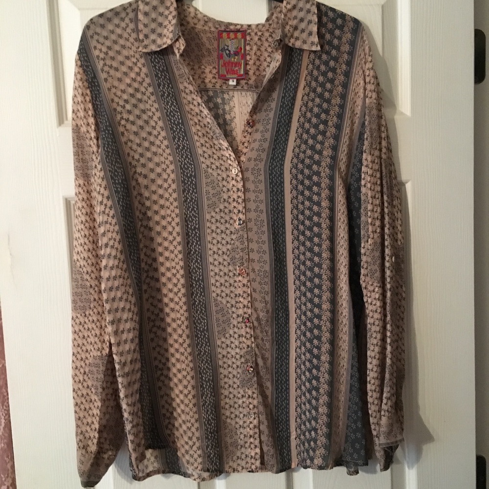 Johnny Was rare button down blouse pink/grey S